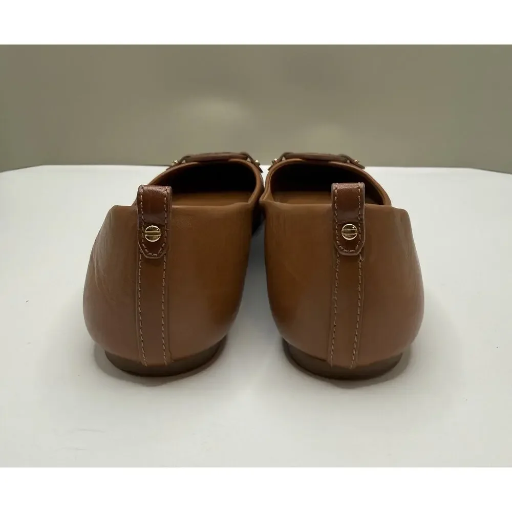 Tory Burch Gabriel flats Sz 8 Cognac Brown leather logo medallion